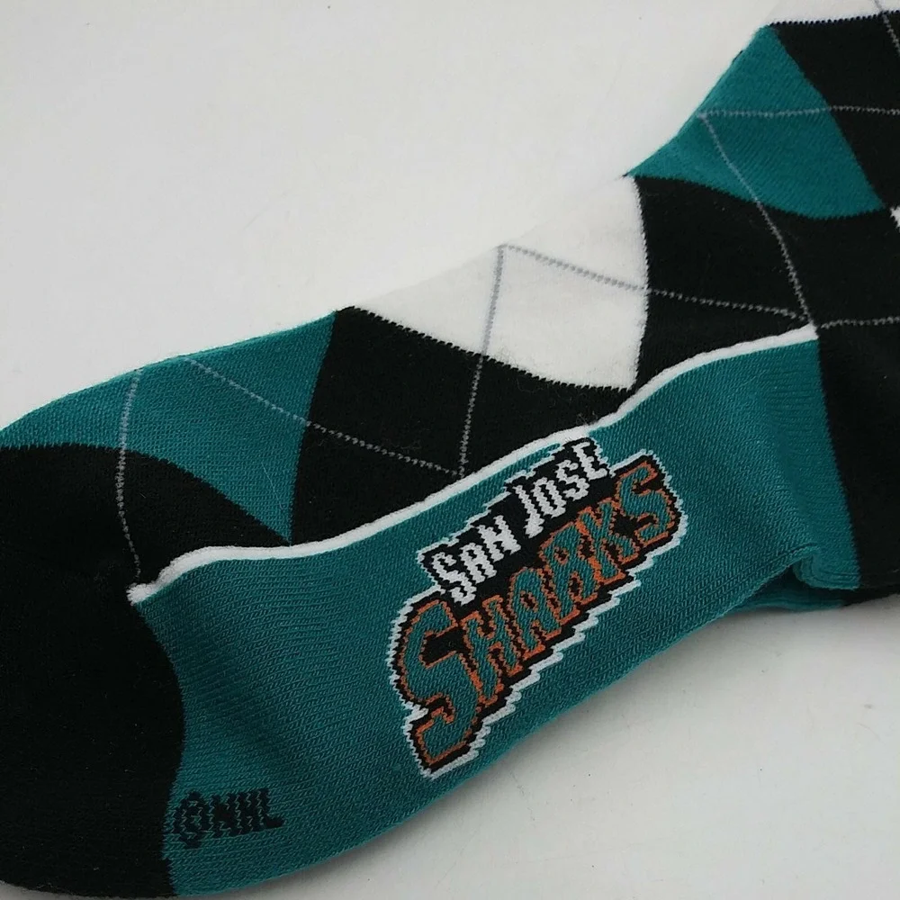 San Jose Sharks For Bare Feet Argyle Crew Socks Jade OSFM NHL Official Licensed